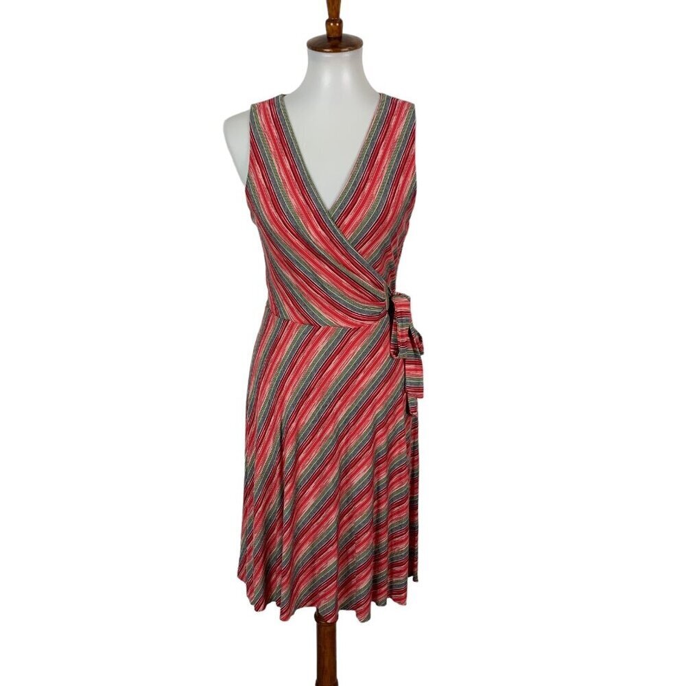 Bailey 44‎ Multicolor Striped Wrap Dress Sleeveless Stretch Fit And Flare Small